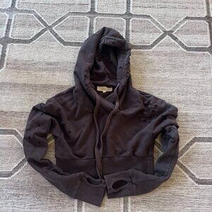 Niyama Sol distressed crop hoodie Espresso brown sz S 100% cotton